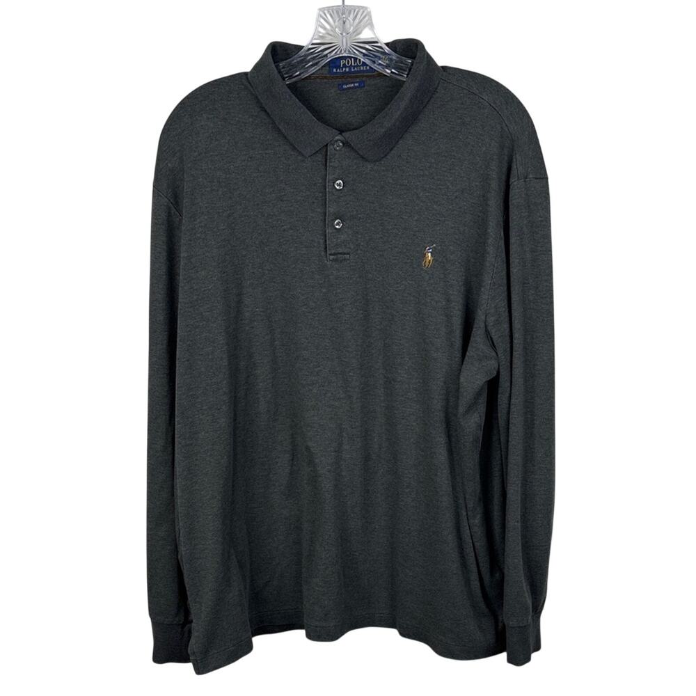 Polo Ralph Lauren XL Charcoal Gray L/S Classic Fit Cotton Mesh Pony Polo Shirt